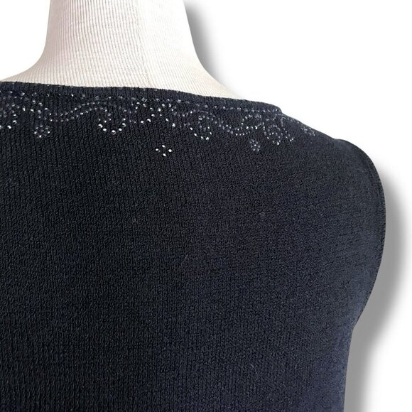 St John Womens Shell Top Sz Medium Black Santana Knit Crystal Neckline Luxury - Picture 6 of 7